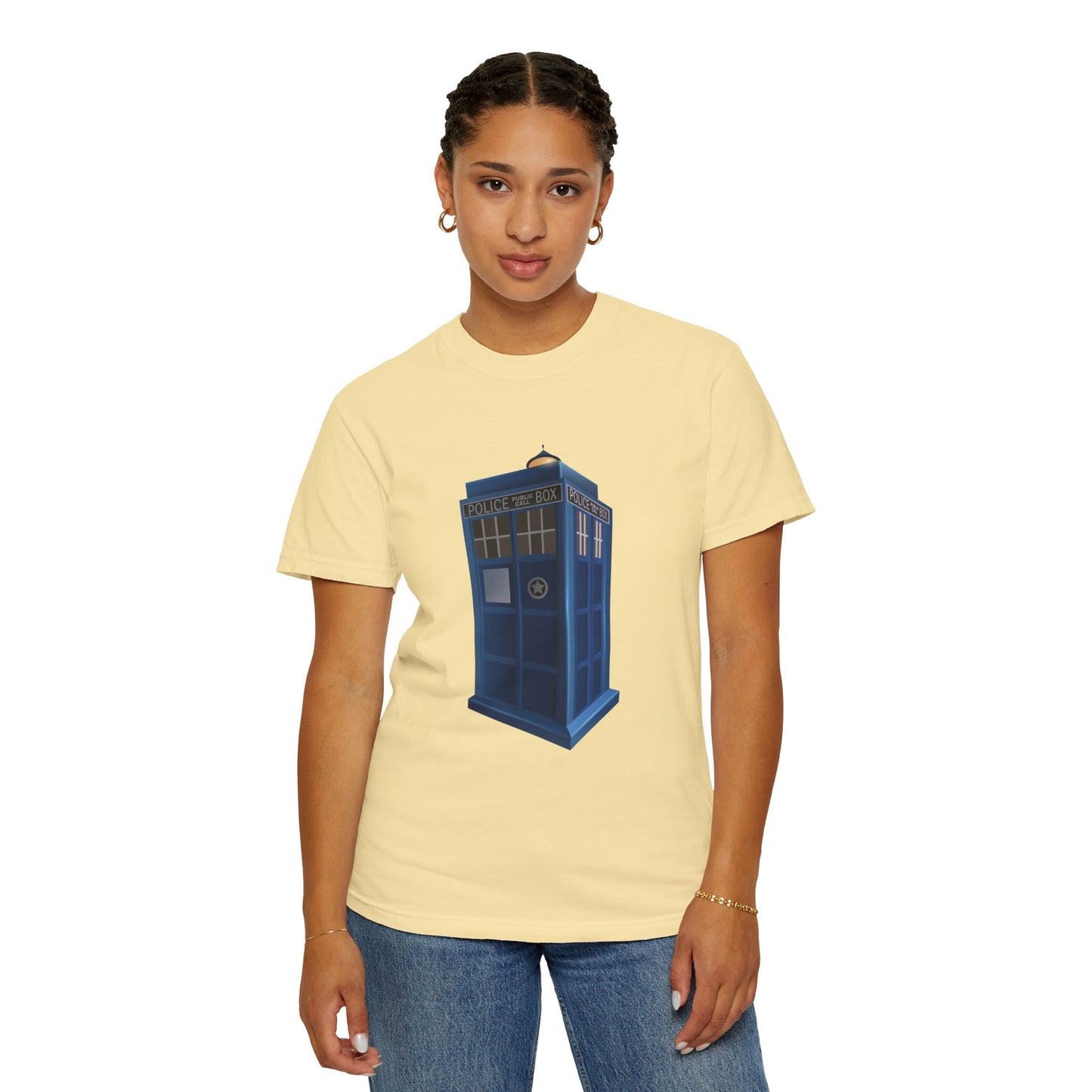 Unisex Garment-Dyed T-shirt - British Police Public Call Box - Iconic TARDIS