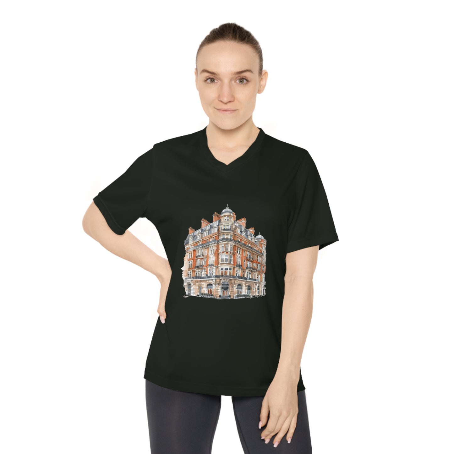 Women's Performance V-Neck T-Shirt - Architectural Print - Classic British Architecture - Elegant Historic Building