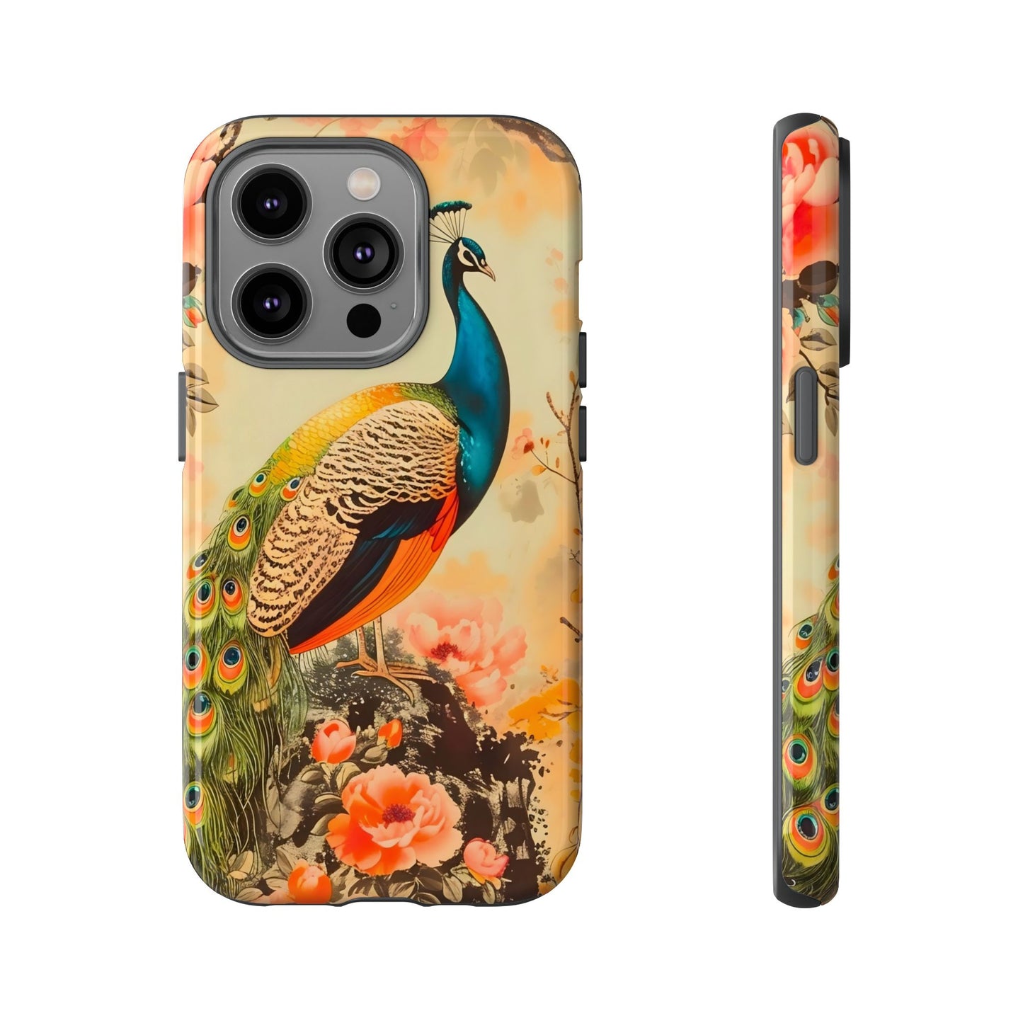 Peacock Phone Case, Tough Phone Cover, Unique Phone Accessory, Floral Design, Gift for Bird Lovers, Spring Decor