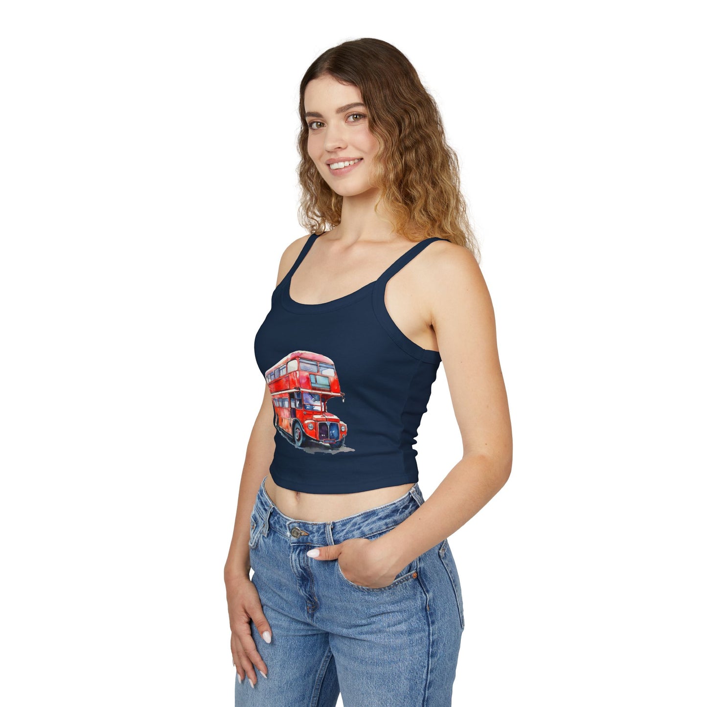 Women's Spaghetti Strap Tank Top - Classic London Double-Decker Bus Artwork