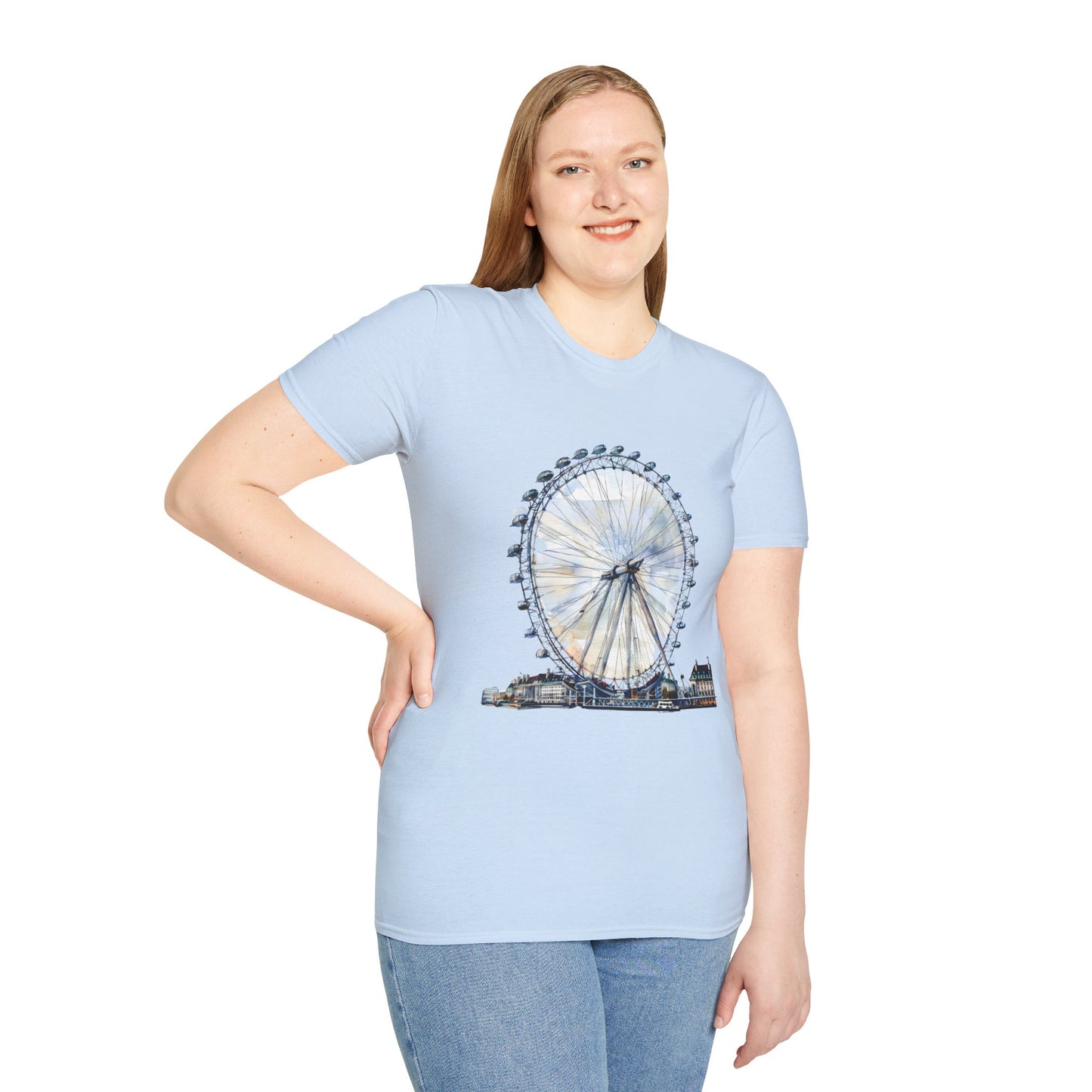 Unisex Softstyle T-Shirt - London Eye - Iconic Ferris Wheel and Cityscape View