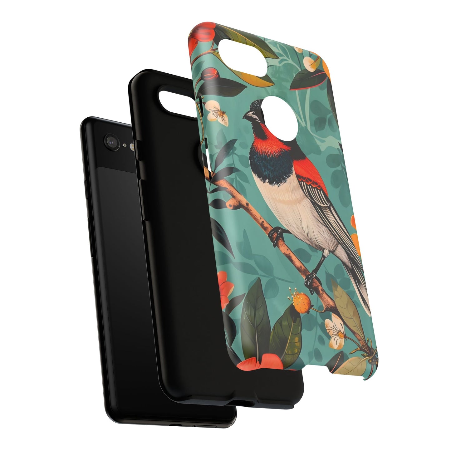 Tough Cases - Floral Bird Phone Case, Colorful Phone Cover, Nature Lover's Gift, Stylish Phone Accessory, Unique Gift Idea