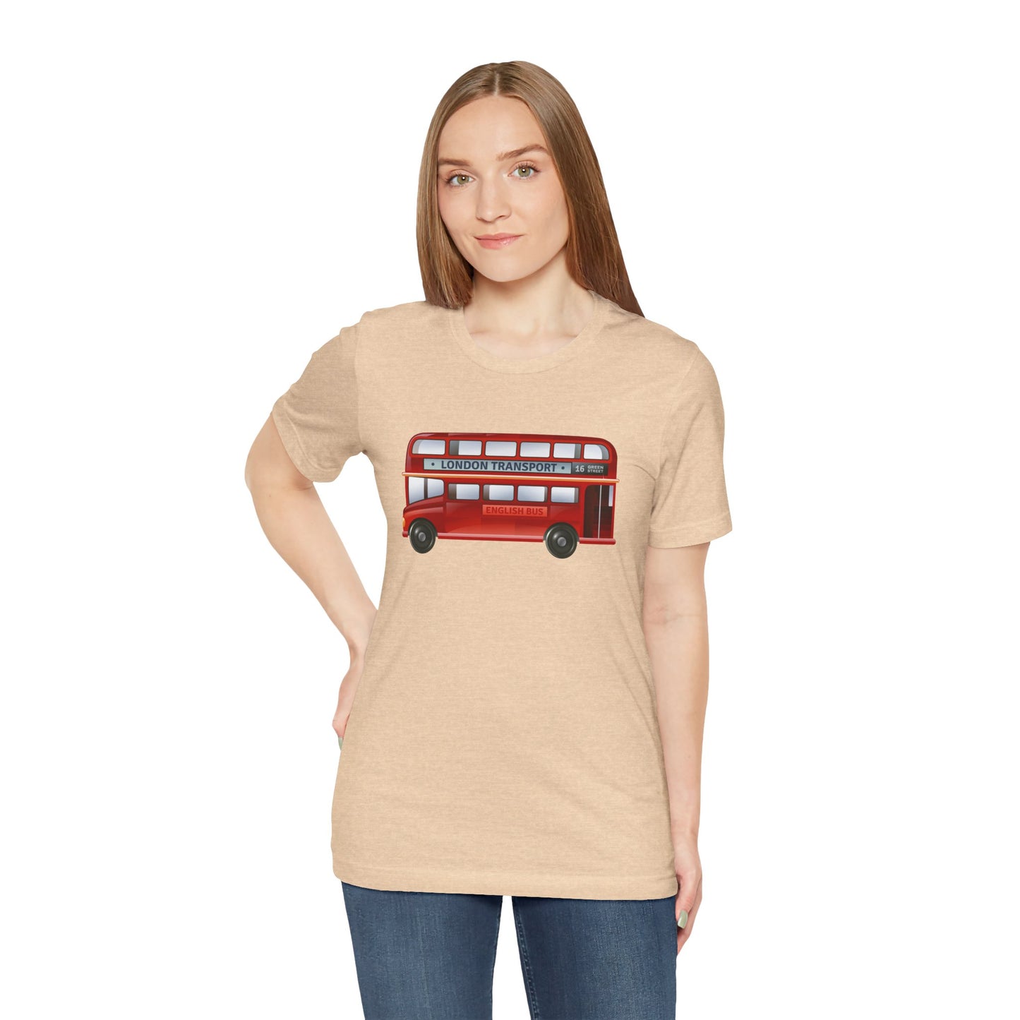 Unisex Jersey Short Sleeve Tee - London Transport English Bus - Iconic Red Double-Decker