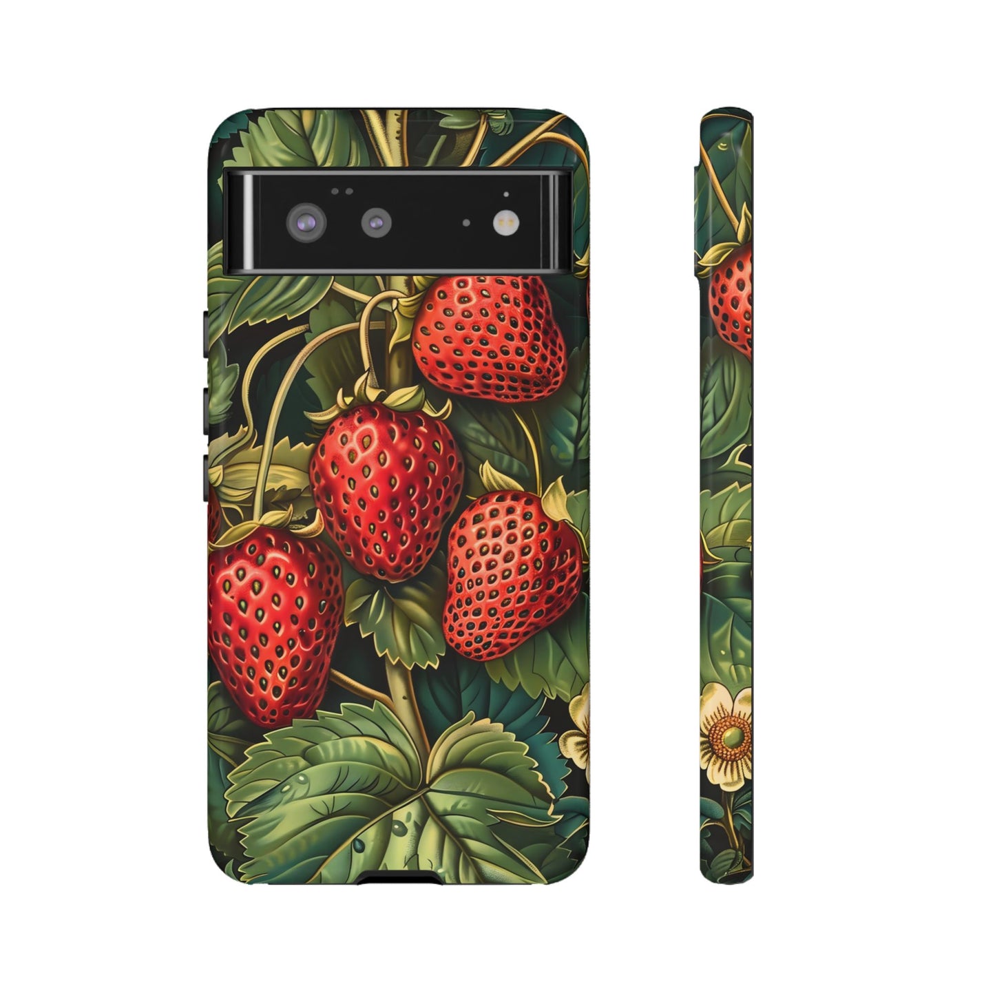 Strawberry Phone Case, Tough Berry Case, Floral Phone Cover, Cute Smartphone Shell, Nature-Inspired Gift