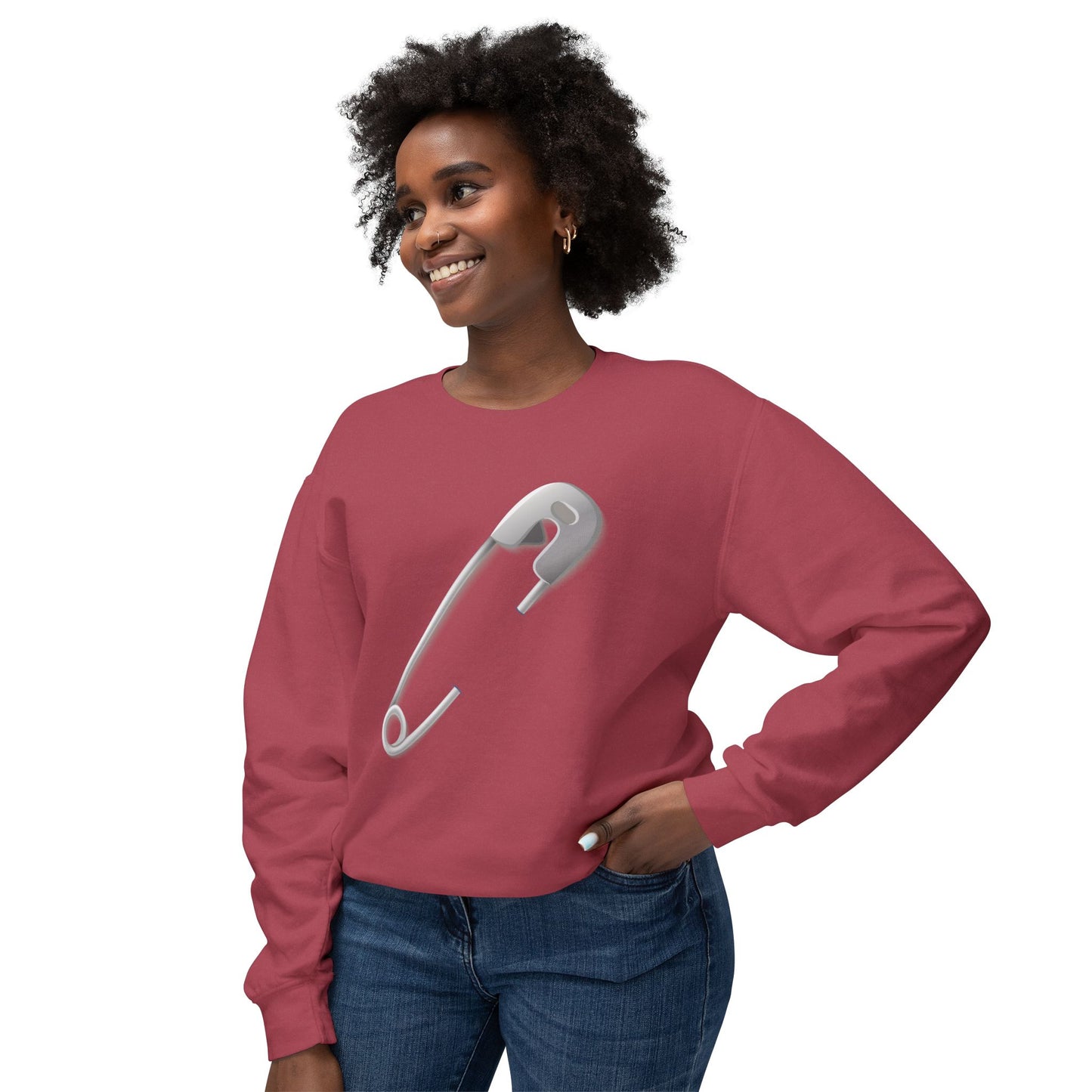 Unisex Lightweight Crewneck Sweatshirt - Minimalist Safety Pin Design