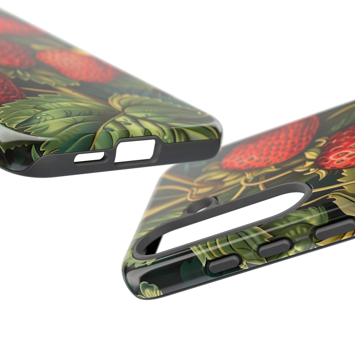 Strawberry Phone Case, Tough Berry Case, Floral Phone Cover, Cute Smartphone Shell, Nature-Inspired Gift