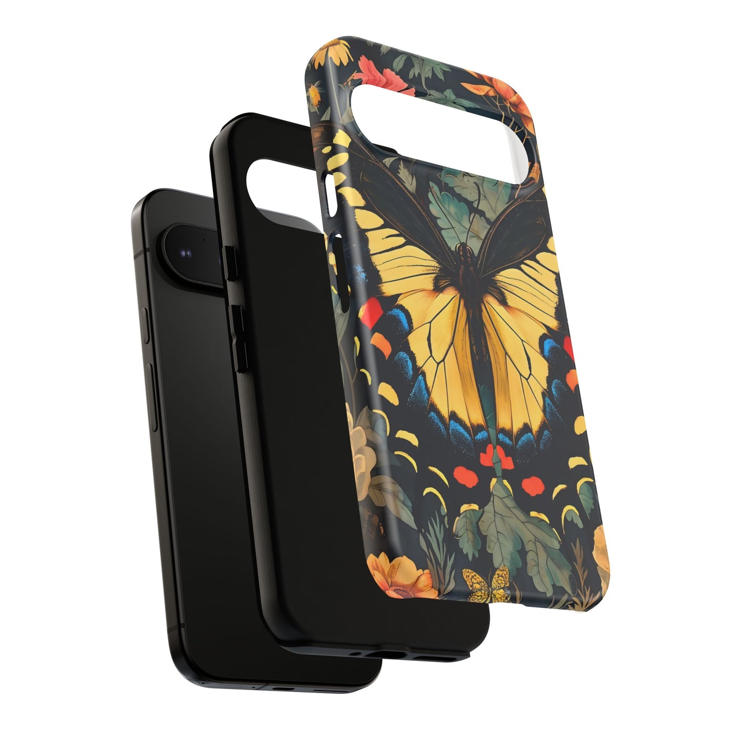 Butterfly Floral Phone Case, Art-inspire Tough Case, Gift for Nature Lovers, Butterfly Pattern Cover, Eco-Friendly Mobile Accessory