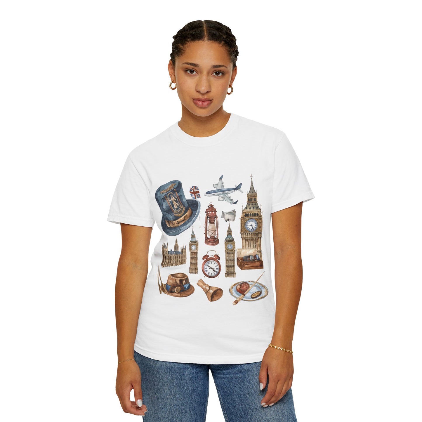 Unisex Garment-Dyed T-shirt - Icons of England - From Big Ben to Red Buses