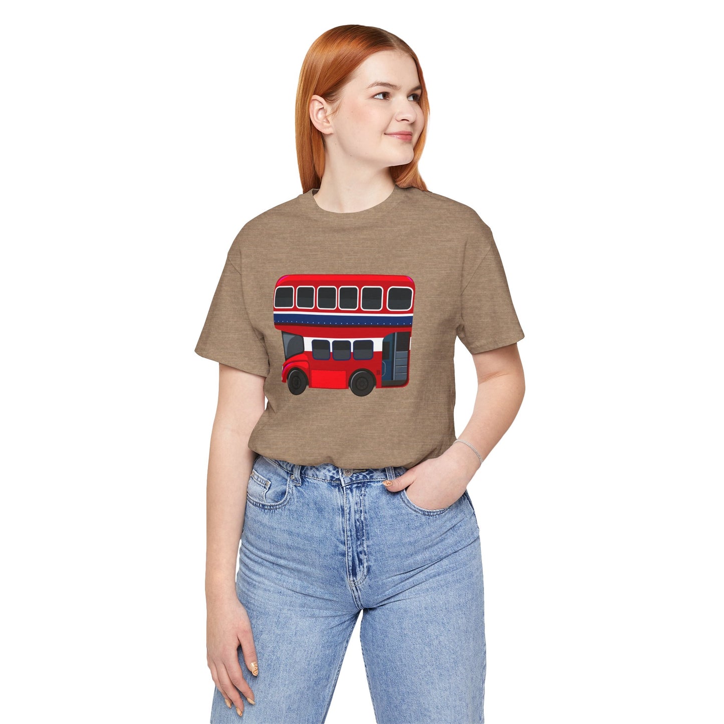 Unisex Jersey Short Sleeve Tee - London Transport English Bus - Iconic Red Double-Decker
