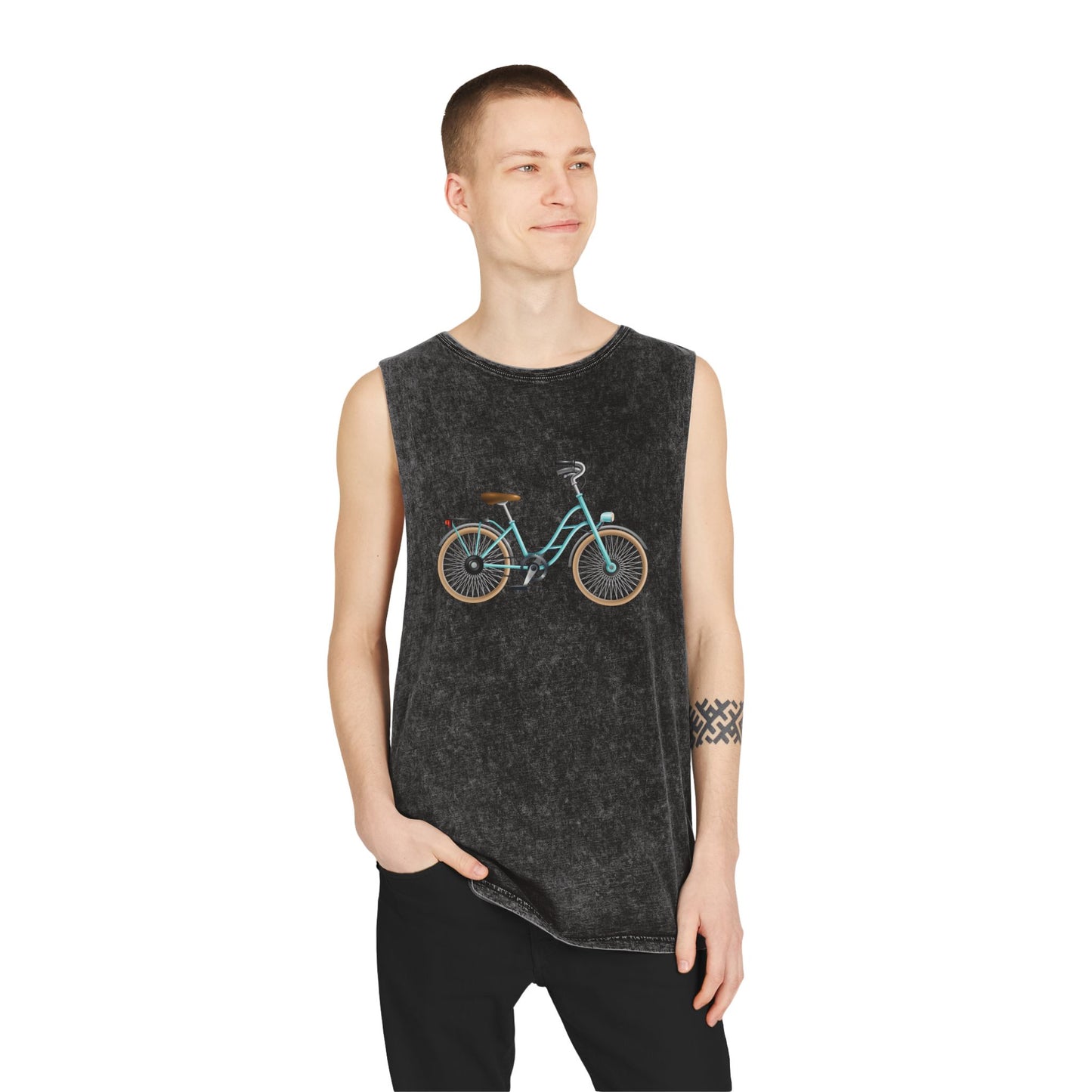 Unisex Stonewash Tank Top - Classic Bicycle Illustration - London Style