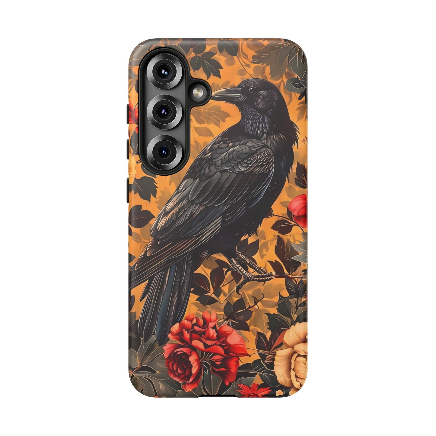 Raven Floral Phone Case - Tough Cases, Blackbird Decor, Gift for Nature Lovers, Bird Themed Accessories, Unique Phone Cover