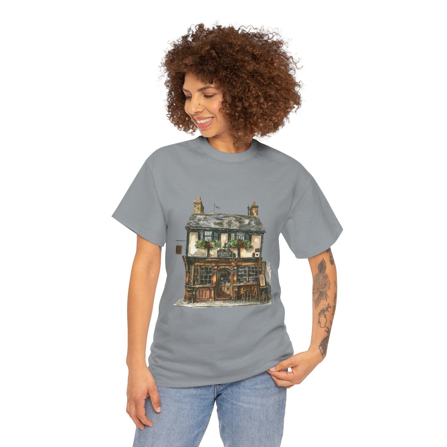 Unisex Heavy Cotton Tee - Rustic Retreat - The Quintessential British Village House