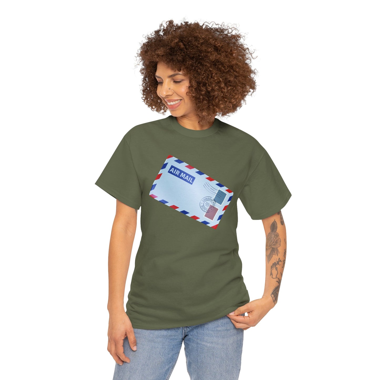 Unisex Heavy Cotton Tee - Vintage British Air Mail - Classic Postal Design