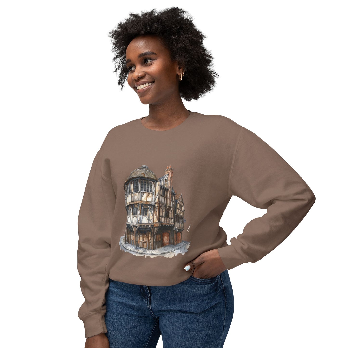 Unisex Lightweight Crewneck Sweatshirt - London’s Warm Corners - The Cozy Pub Scene