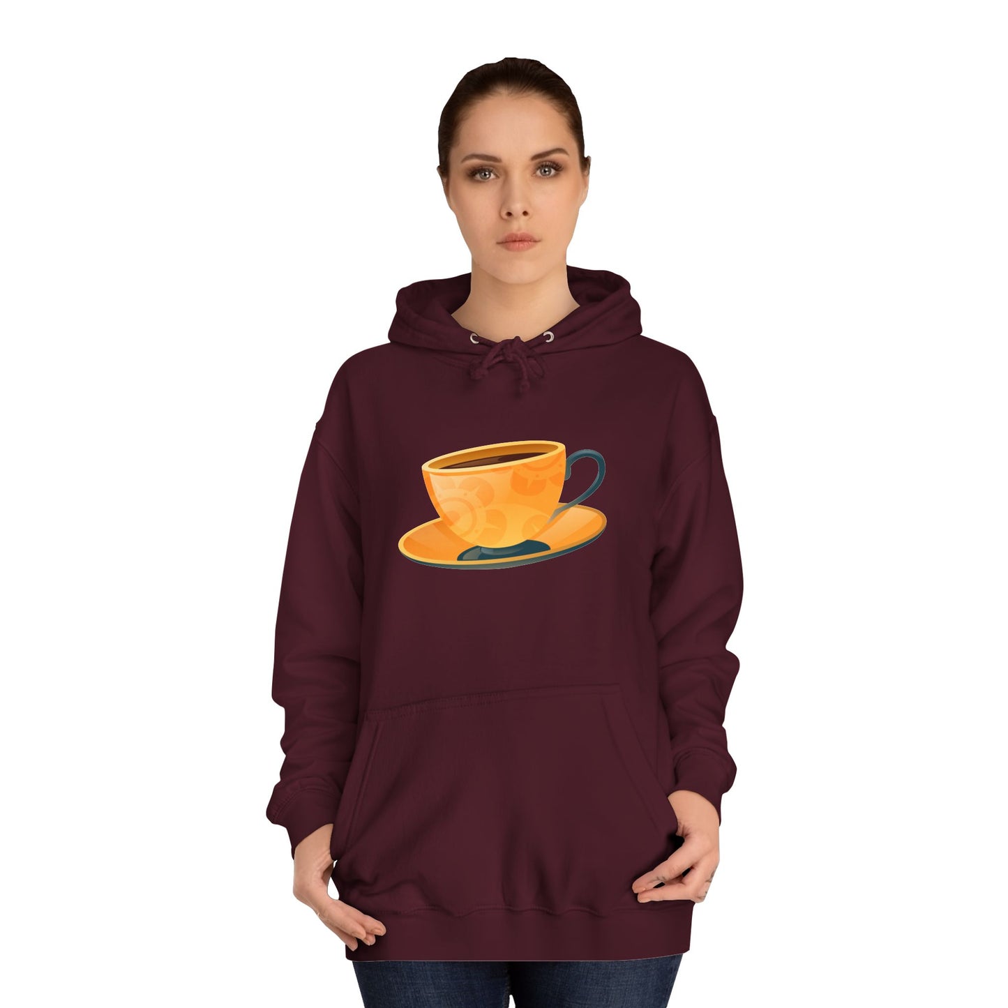 Unisex College Hoodie - Elegant British Tea Cup - Classic Tea Time Style