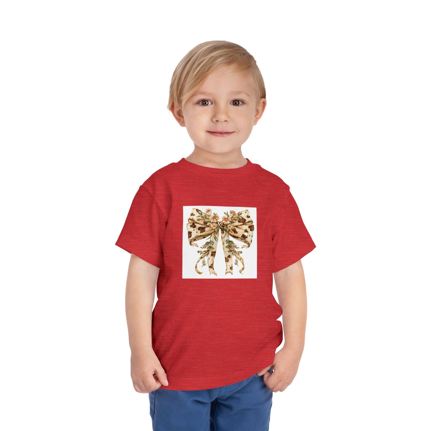 Toddler Short Sleeve Tee – Rustic Floral Cowhide Bow Illustration - Cute Kids' Shirt for Birthdays & Special Occasions