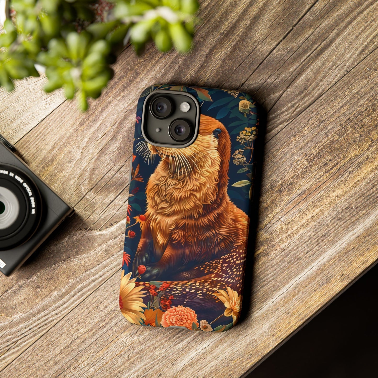 Otter Phone Case, Floral Otter Design, Tough Phone Cover, Nature Lover Gift, Cute Animal Accessories