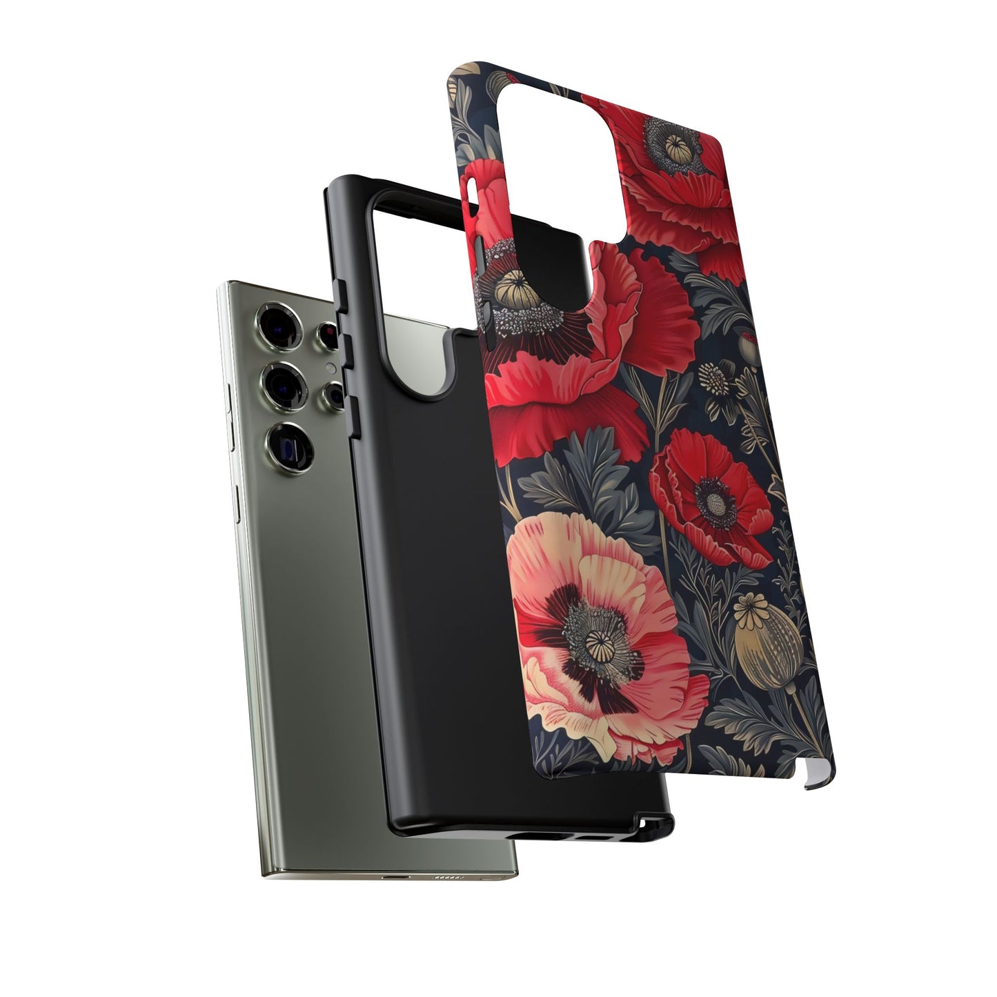 Floral Phone Case with Artistic Poppies, Tough Cases, Flower Design, Nature Lover Gift, Customizable Mobile Cover, Stylish Phone Accessories