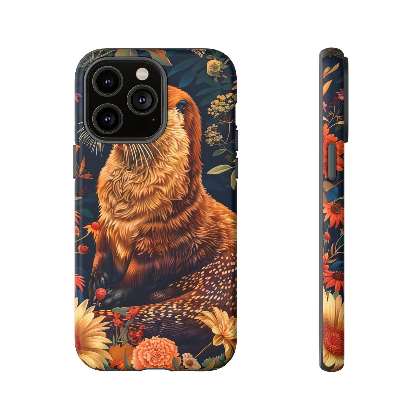Otter Phone Case, Floral Otter Design, Tough Phone Cover, Nature Lover Gift, Cute Animal Accessories