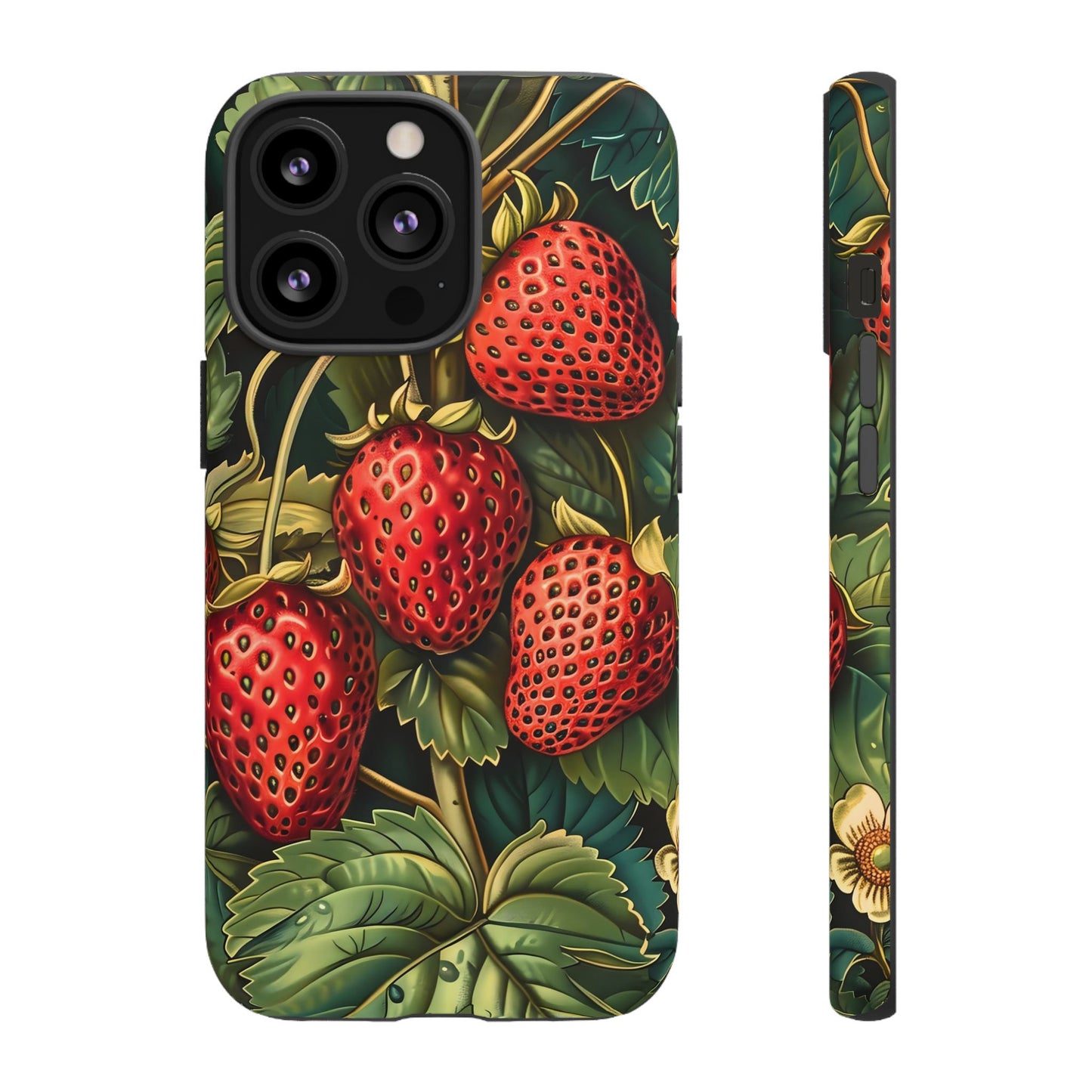 Strawberry Phone Case, Tough Berry Case, Floral Phone Cover, Cute Smartphone Shell, Nature-Inspired Gift