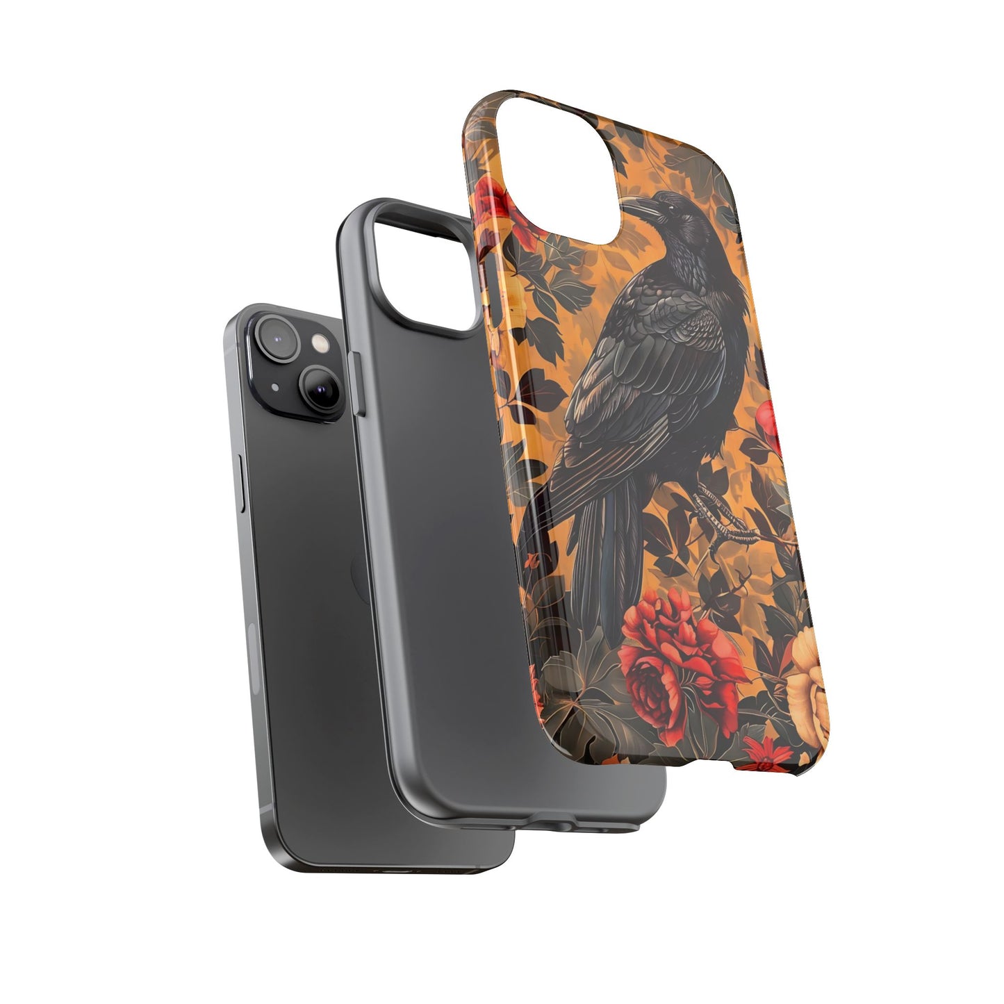 Raven Floral Phone Case - Tough Cases, Blackbird Decor, Gift for Nature Lovers, Bird Themed Accessories, Unique Phone Cover
