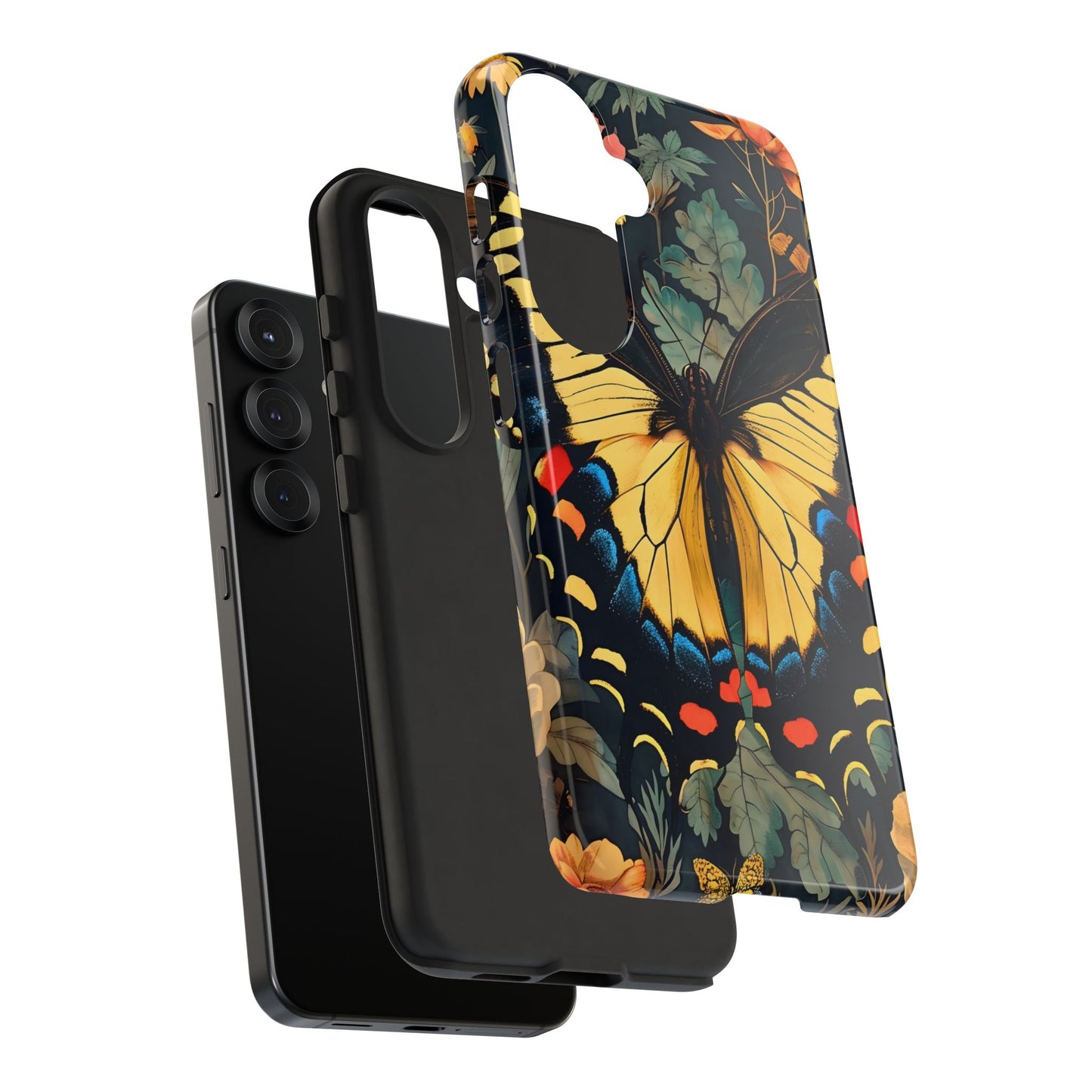 Butterfly Floral Phone Case, Art-inspire Tough Case, Gift for Nature Lovers, Butterfly Pattern Cover, Eco-Friendly Mobile Accessory