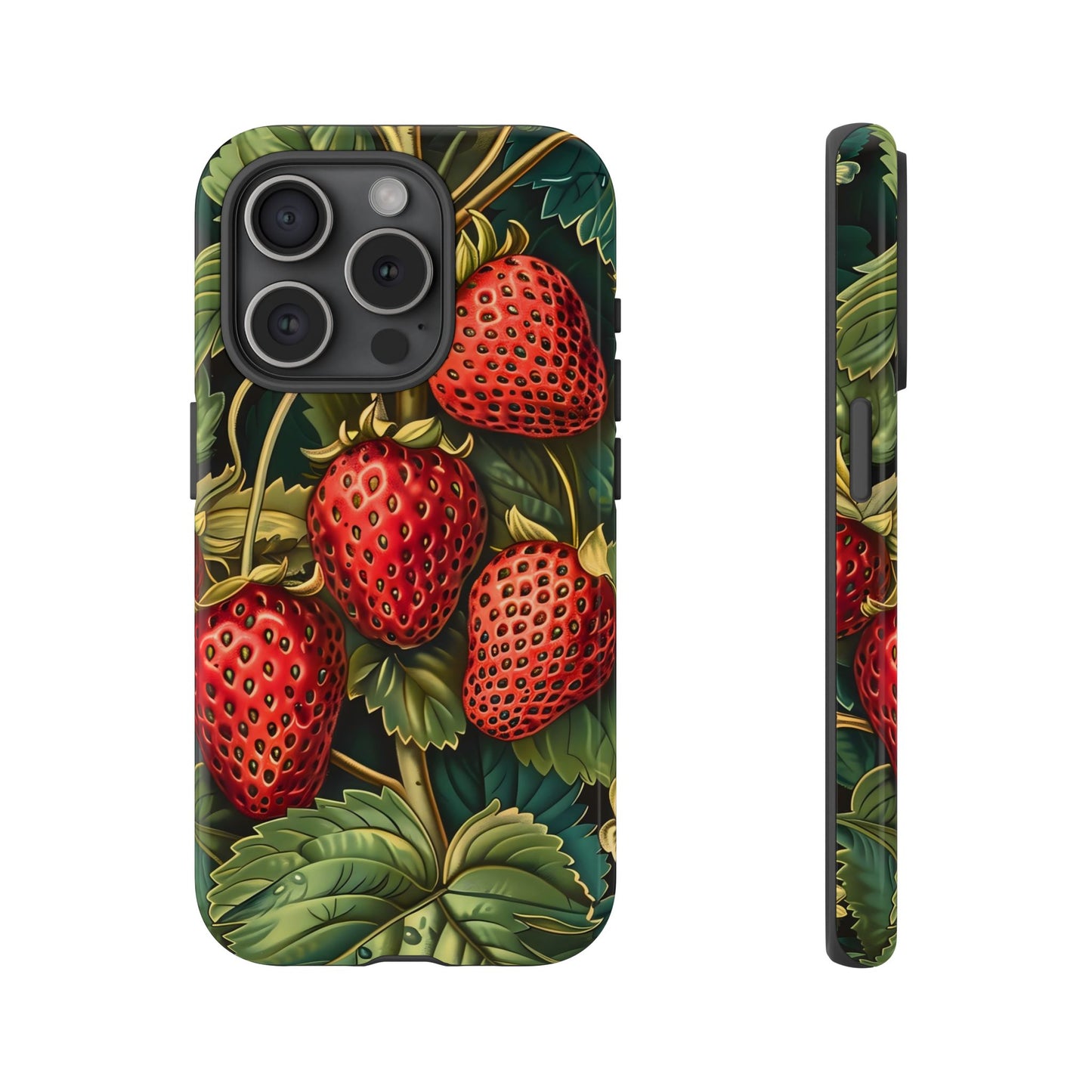 Strawberry Phone Case, Tough Berry Case, Floral Phone Cover, Cute Smartphone Shell, Nature-Inspired Gift