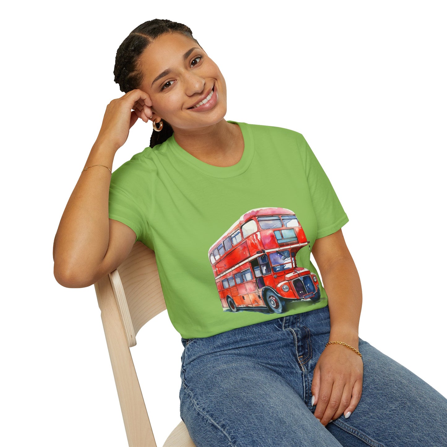 Unisex Softstyle T-Shirt - London Transport English Bus - Iconic Red Double-Decker
