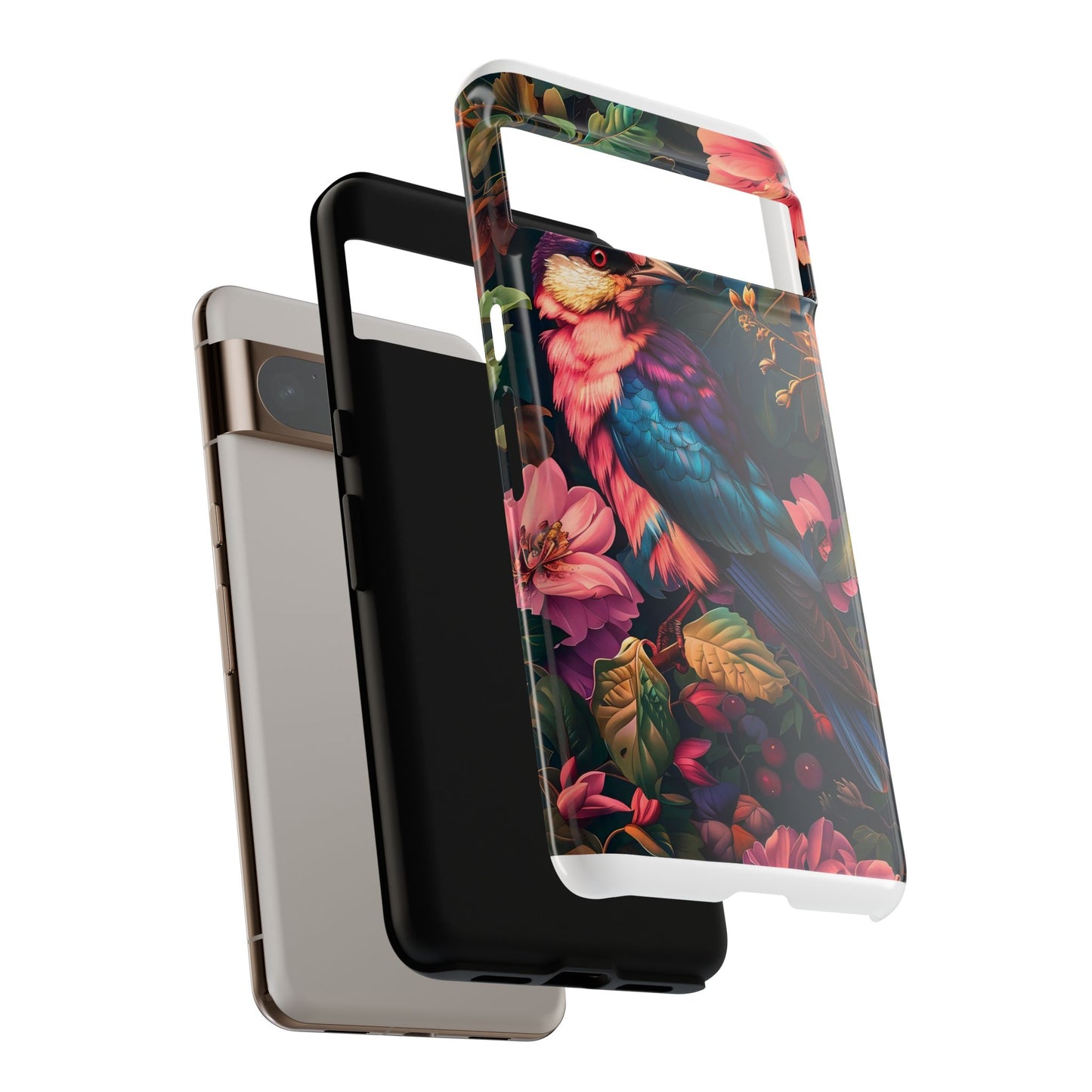 Tough Cases: Vibrant Tropical Bird Phone Case, Floral Smartphone Cover, Nature Lover Gift, Boho Phone Accessory, Cute Bird Case