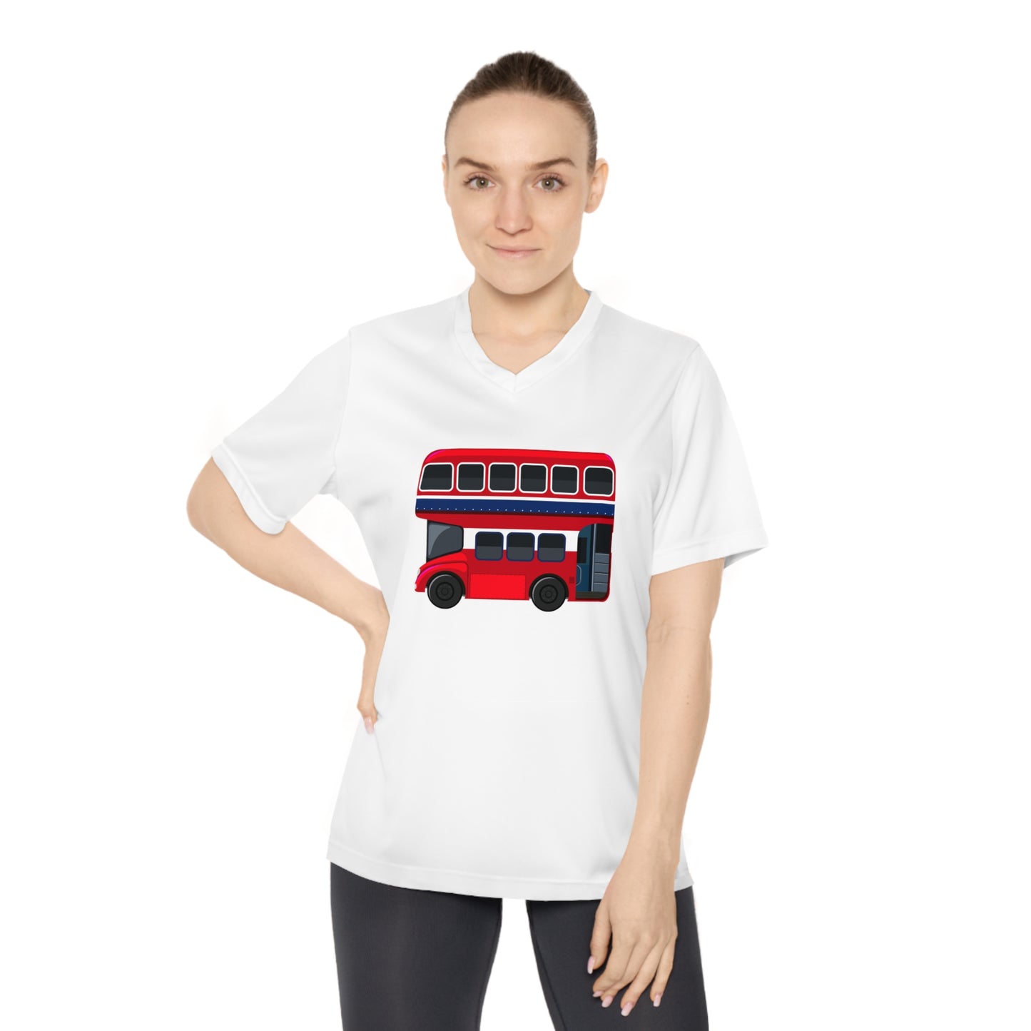 Women's Performance V-Neck T-Shirt - Iconic Red Bus Illustration Wall Decor