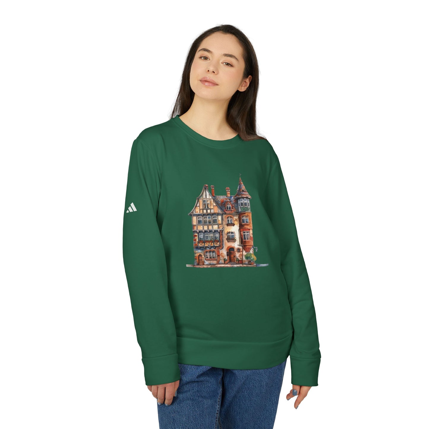 Adidas Unisex Fleece Crewneck Sweatshirt - Vintage British Breathtaking House Design