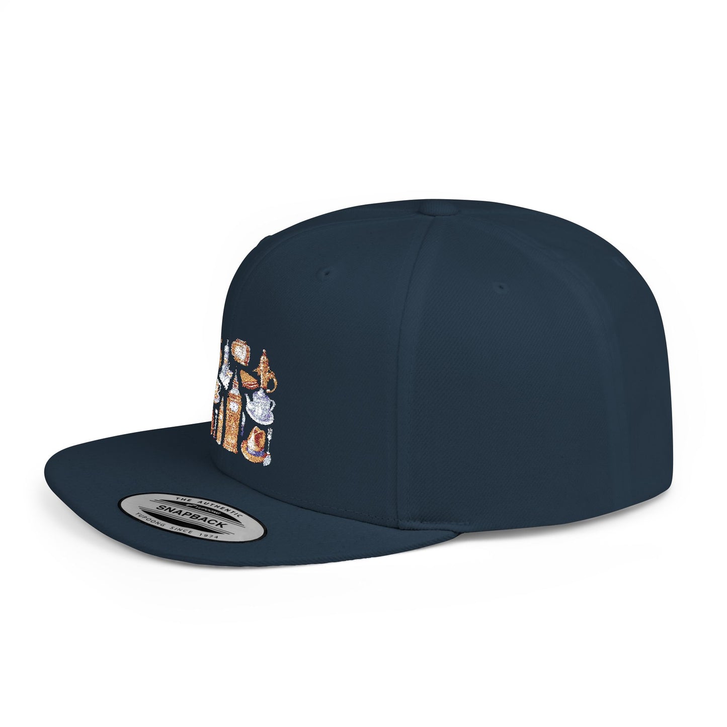 Vintage London England Icons - Scones & Tea Watercolor Flat Bill Snapback