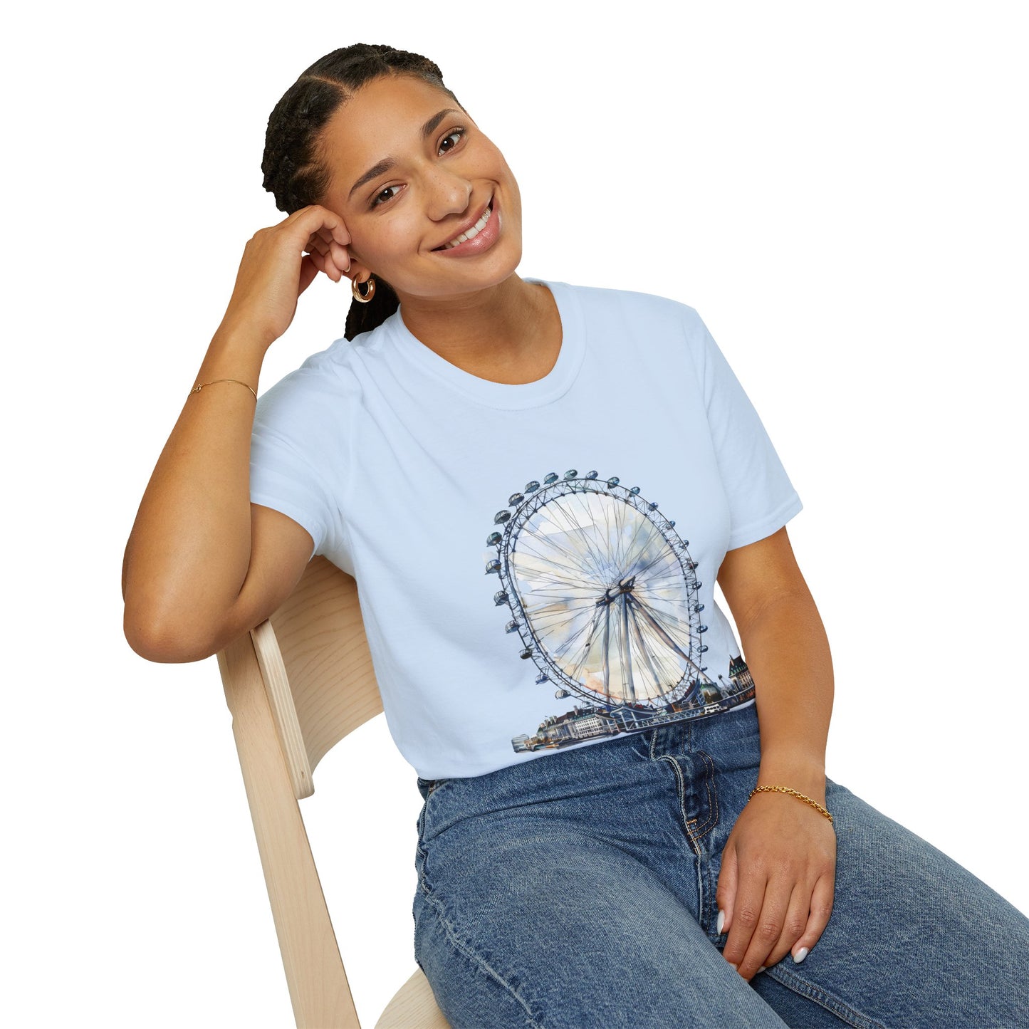 Unisex Softstyle T-Shirt - London Eye - Iconic Ferris Wheel and Cityscape View