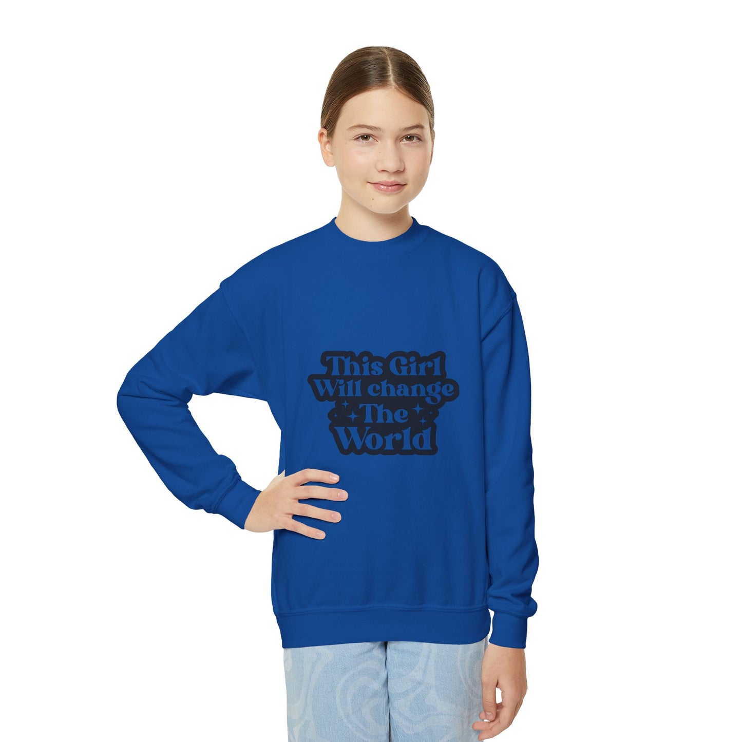 Inspirational Youth Crewneck Sweatshirt - "This Girl Will Change the World"