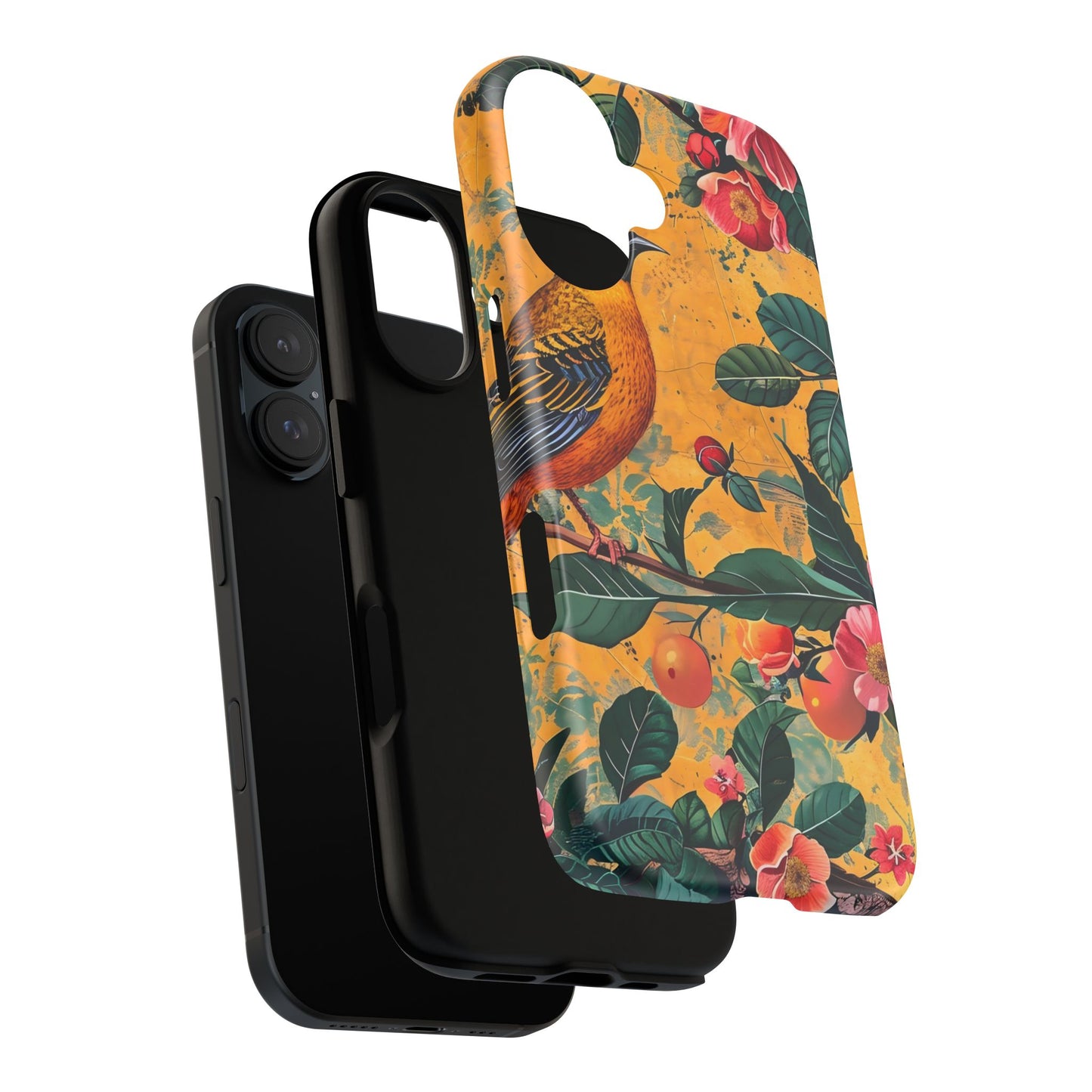Colorful Floral Phone Case, Tough Cases, Nature-Inspired, Bird Design, Eco-Friendly Gift, Phone Protector for Spring