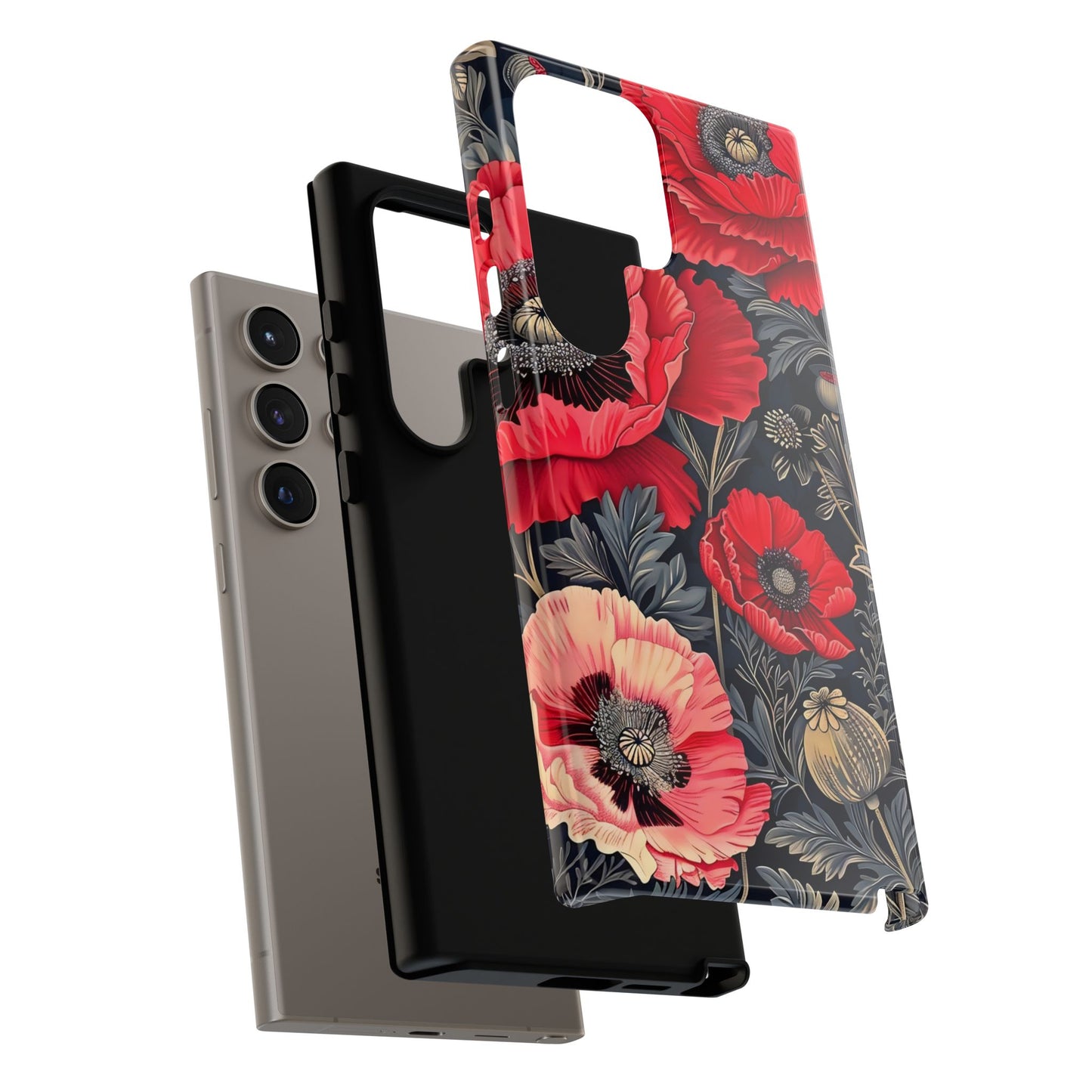 Floral Phone Case with Artistic Poppies, Tough Cases, Flower Design, Nature Lover Gift, Customizable Mobile Cover, Stylish Phone Accessories
