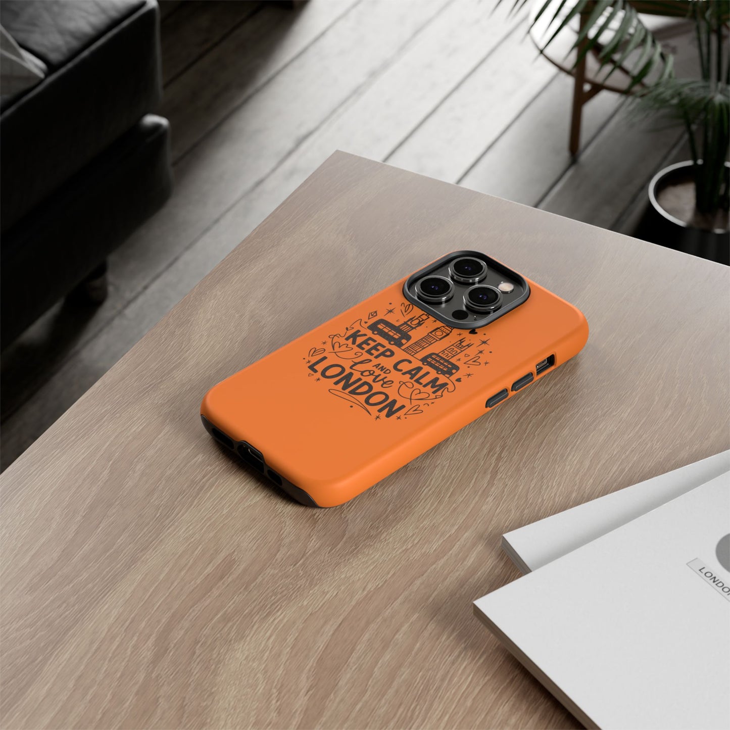 London-Themed Phone Case: Keep Calm and Love London, UK Souvenir, Travel Gift, City Lover, Smartphone Accessories, Orange Design