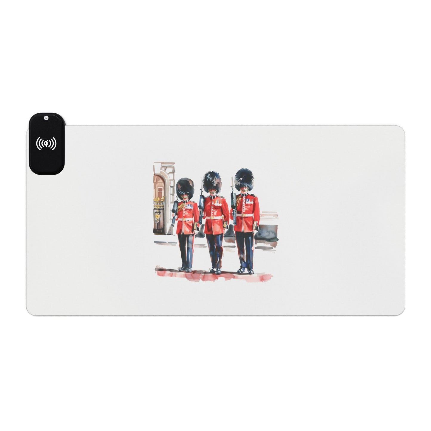 he Trio of Guards – Royal British Soldiers - LED Gaming Mouse Pad with Wireless Charging, Desk Accessory for Gamers, Gift for Streamers, Gaming Setup Decor, Unique Mouse Pad Design