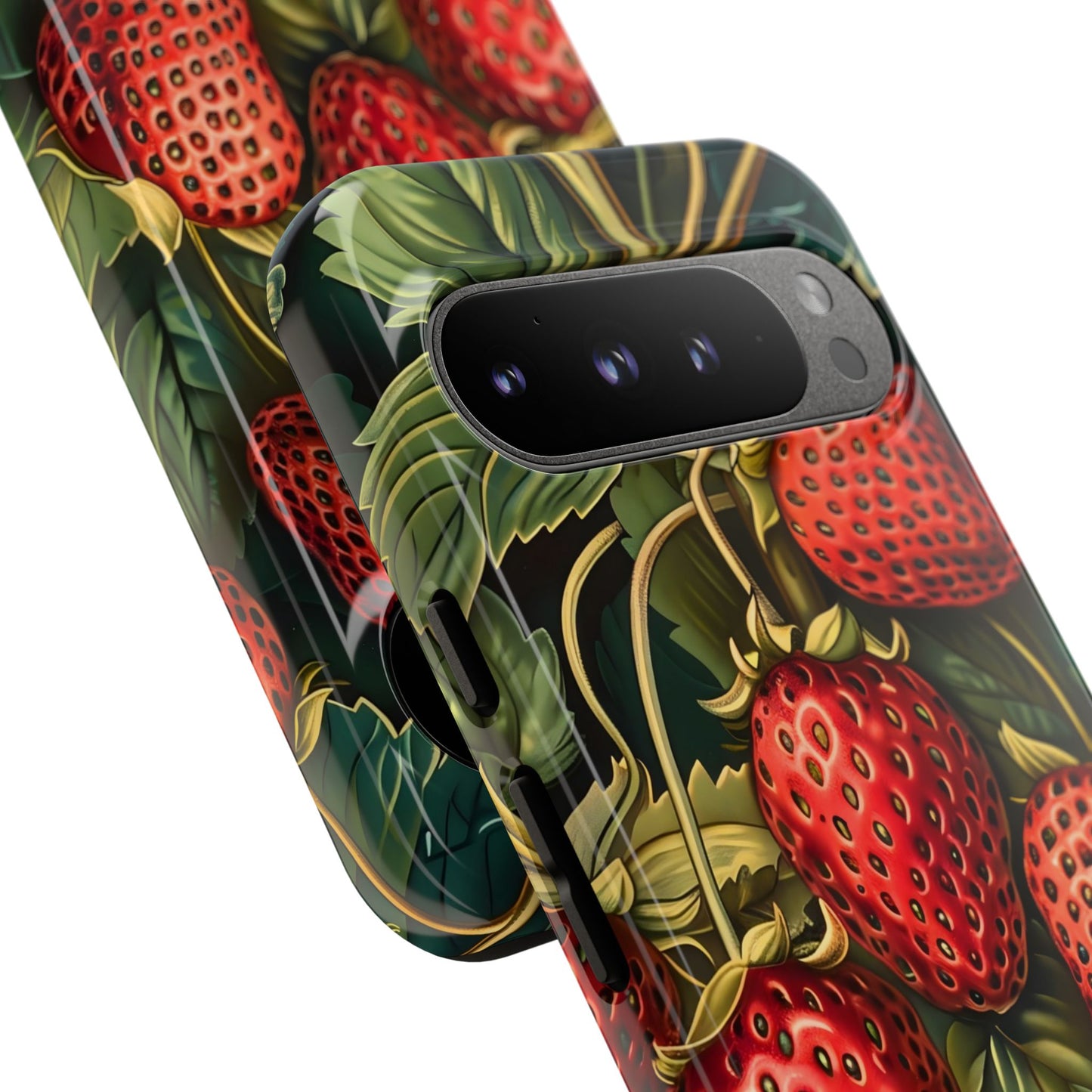 Strawberry Phone Case, Tough Berry Case, Floral Phone Cover, Cute Smartphone Shell, Nature-Inspired Gift