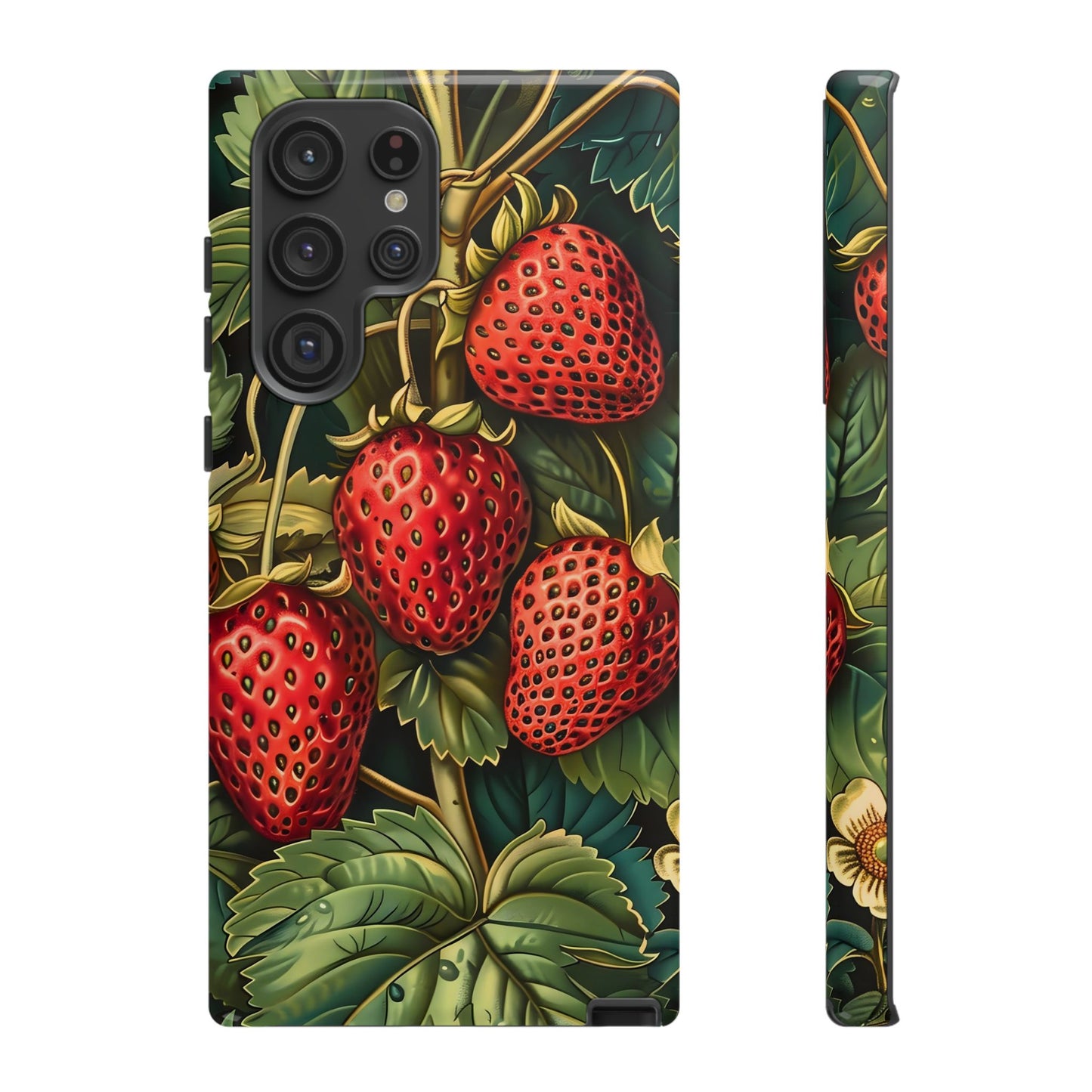 Strawberry Phone Case, Tough Berry Case, Floral Phone Cover, Cute Smartphone Shell, Nature-Inspired Gift