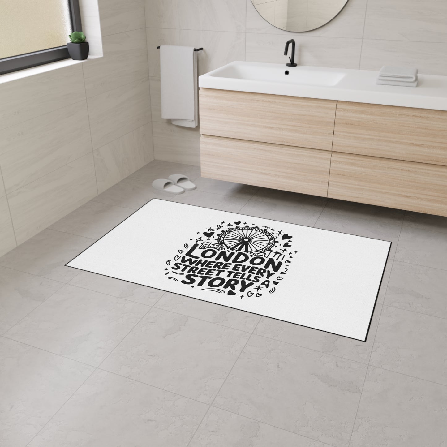 Stylish Heavy Duty Floor Mat - London Street Story Design, Home Decor, Indoor/Outdoor Rug, Entryway Mat, Gift for Travelers