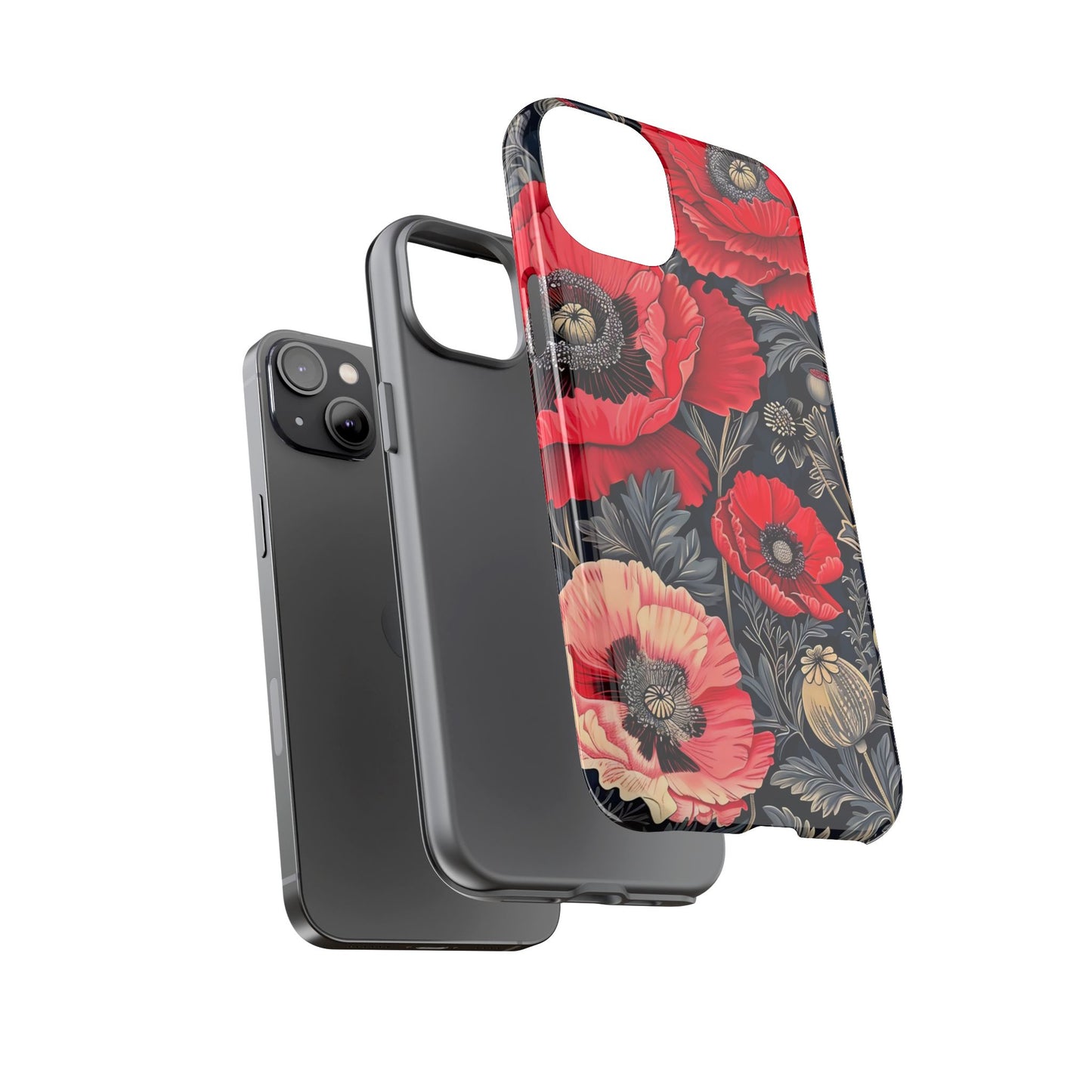 Floral Phone Case with Artistic Poppies, Tough Cases, Flower Design, Nature Lover Gift, Customizable Mobile Cover, Stylish Phone Accessories