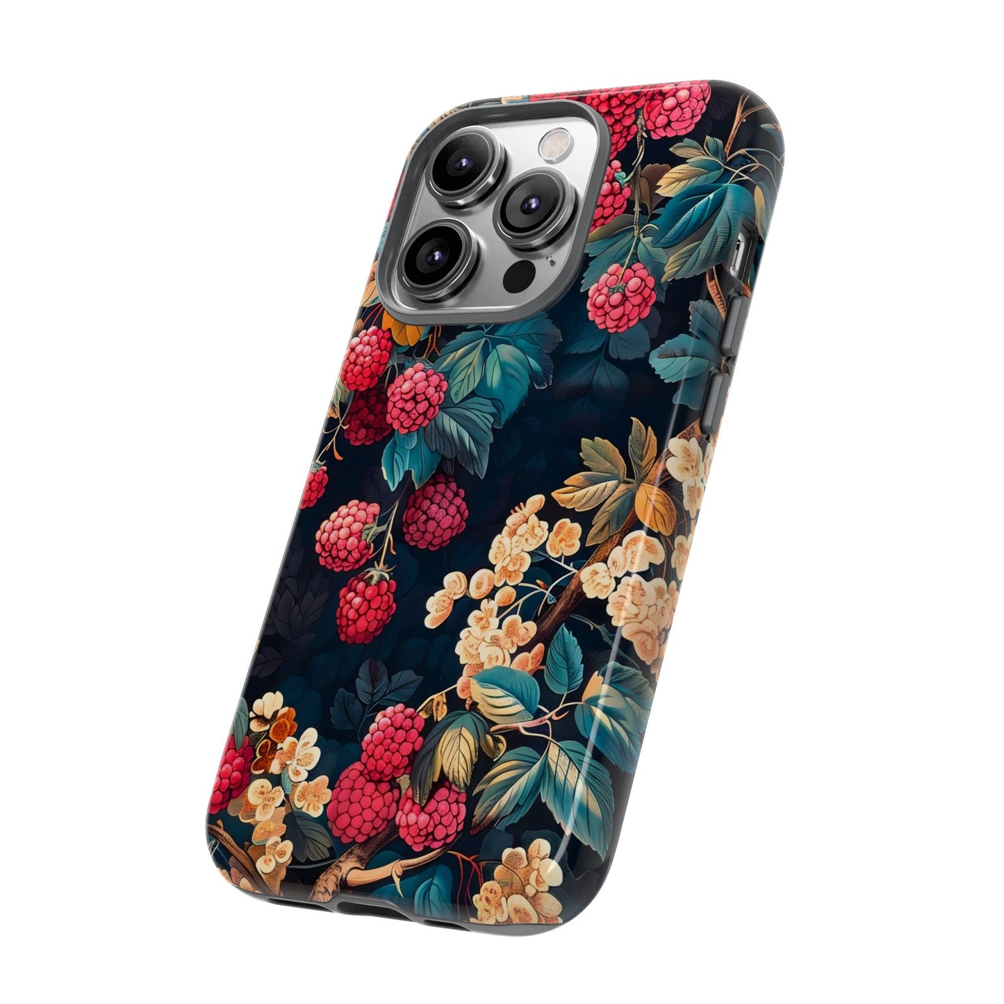 Floral Phone Case with Berry Design, Durable Phone Cover, Floral Print, Gift for Plant Lovers, Nature-Inspired Accessory