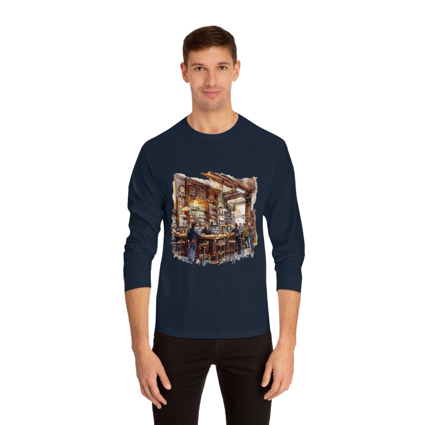 Unisex Classic Long Sleeve T-Shirt - London Pub Interior - Cozy British Tavern