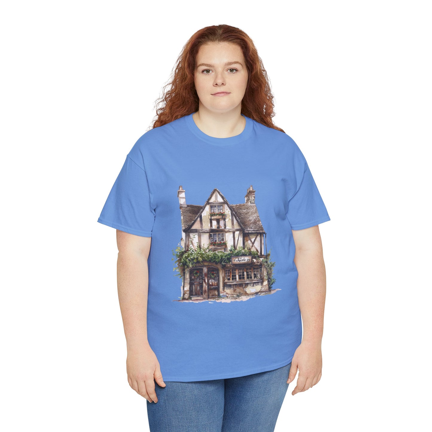Unisex Heavy Cotton Tee - Cottages & Cobblestones - A British Village Dream