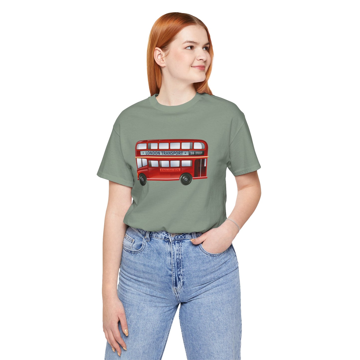 Unisex Jersey Short Sleeve Tee - London Transport English Bus - Iconic Red Double-Decker