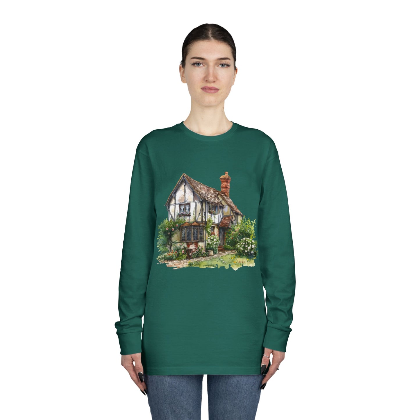 Long Sleeve Crewneck Tee - British Historic House - Classic Architectural Elegance