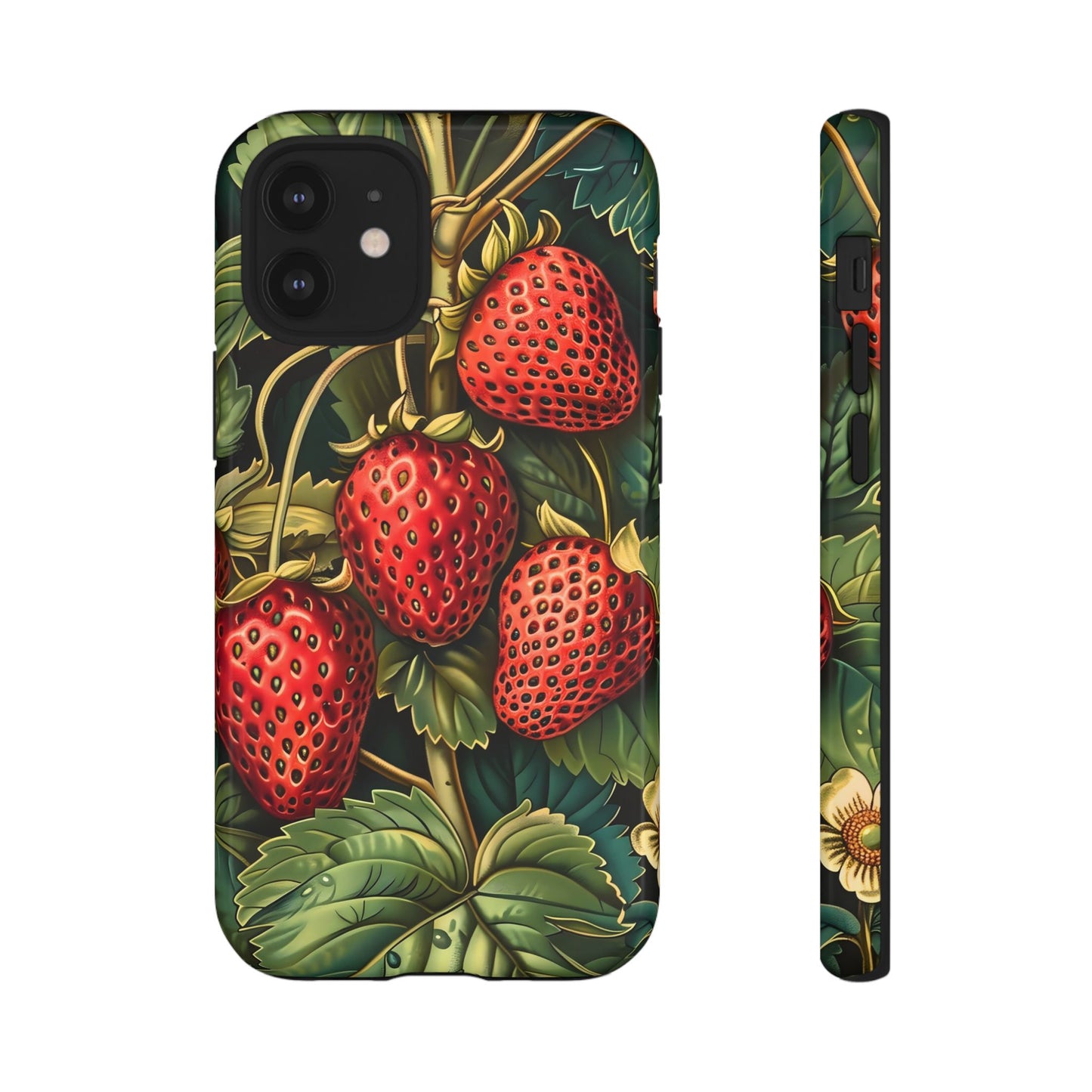 Strawberry Phone Case, Tough Berry Case, Floral Phone Cover, Cute Smartphone Shell, Nature-Inspired Gift