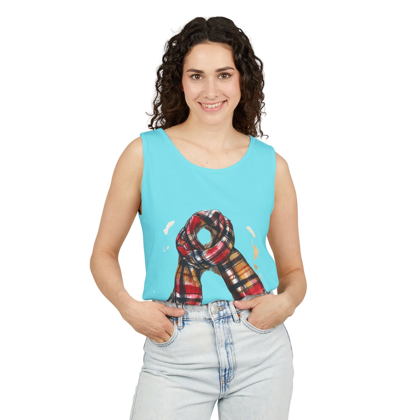 Unisex Garment-Dyed Tank Top - Classic British Plaid Scarf Design