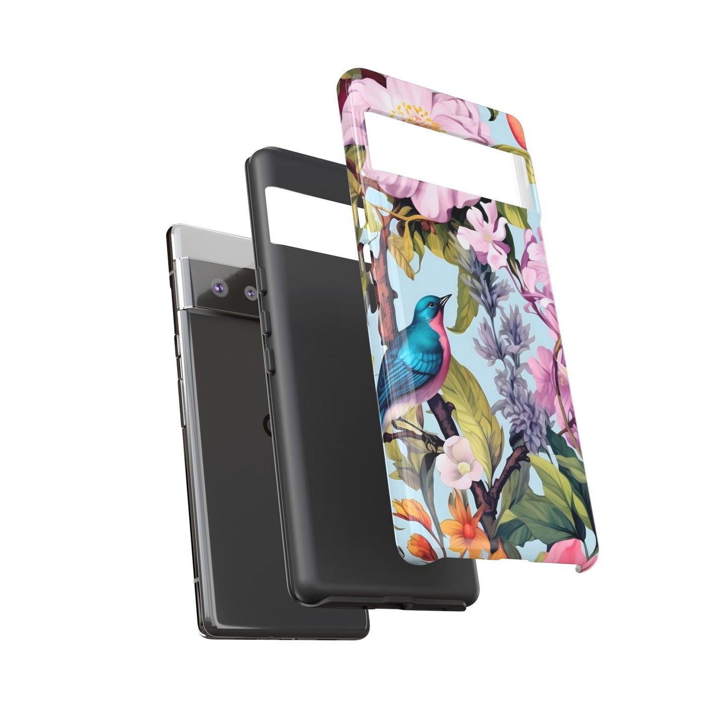 Floral Phone Case with Birds, Tough Cases for Nature Lovers, Stylish Phone Accessories, Unique Gifts for Her, Cute Tech Protector